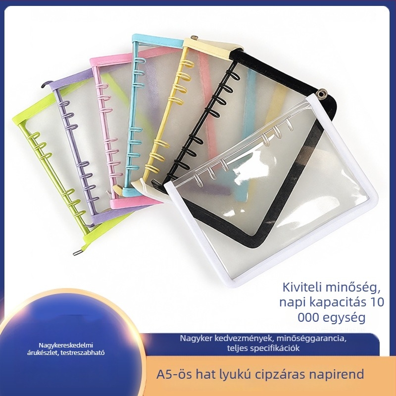 Leválasztható füzet, 6 lyukú kivitelezés, PVC fedél, PP lapok, 1–50 oldal