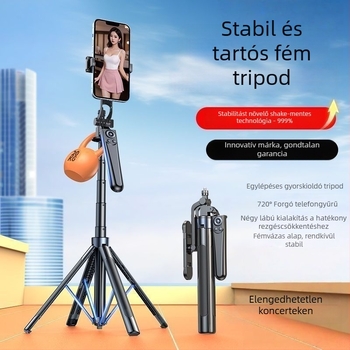 Hat-tengelyes, négy lábú selfie bot 360°-os forgatással utazáshoz, vlogoláshoz és élő közvetítéshez
