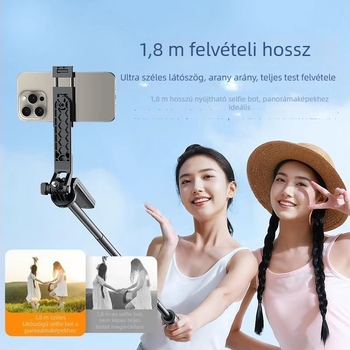 Hat-tengelyes, négy lábú selfie bot 360°-os forgatással utazáshoz, vlogoláshoz és élő közvetítéshez