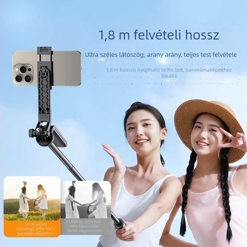 Hat-tengelyes, négy lábú selfie bot 360°-os forgatással utazáshoz, vlogoláshoz és élő közvetítéshez