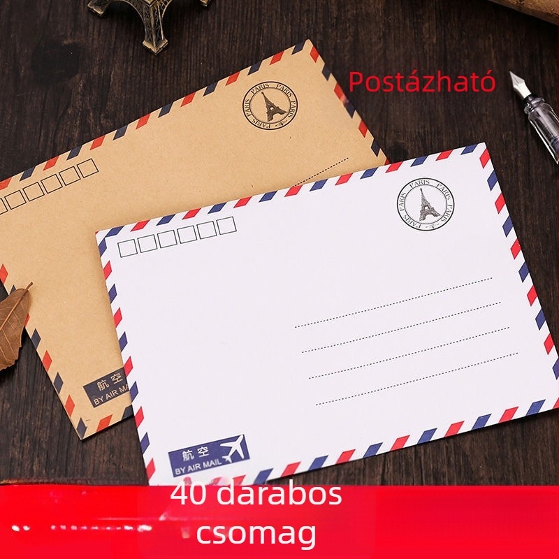 Írószer-készlet borítékokkal és levelezőlapokkal, retró kínai stílus, ablakkal ellátott borítékok, 56 darab