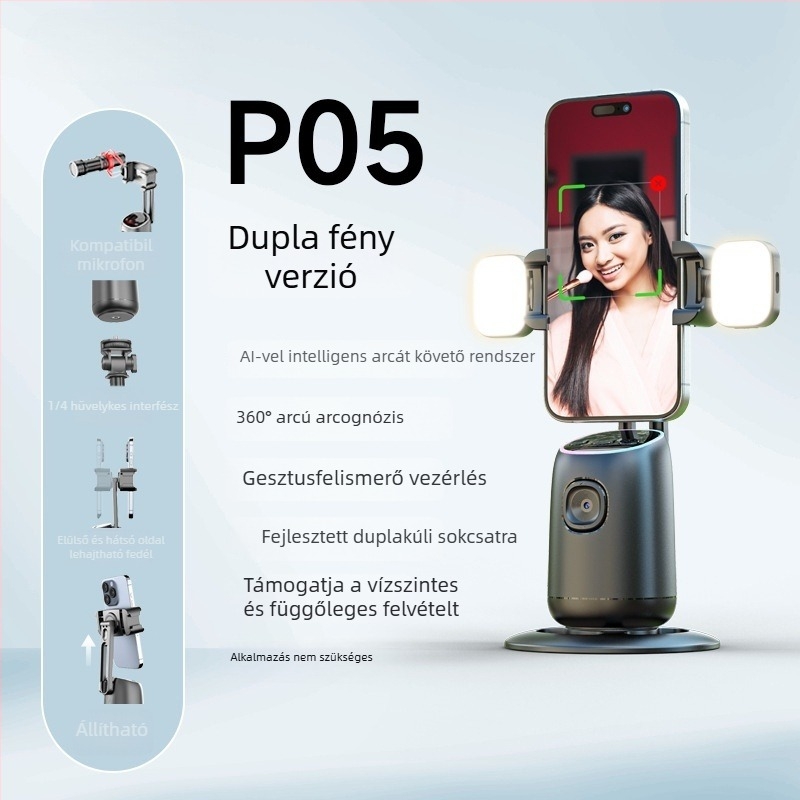 Mobiltelefonhoz készült gimbal arcfelismeréssel, 360° panoráma követés, asztali állvánnyal, Bluetooth távirányítóval, képstabilizálás