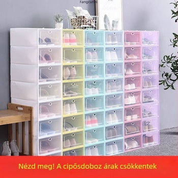 20 darabos cipő tároló doboz készlet, átlátszó műanyag, többszintes cipőszekrény, egyszerű és modern dizájn, ülőfelülettel