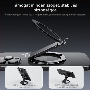 Mágneses telefon-tartó összecsukható, nyújtható gyűrűvel, 2-in-1, alumíniumötvözet, MagSafe kompatibilis, rezgéscsillapító