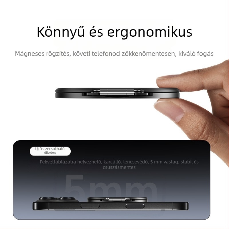 Mágneses telefon-tartó összecsukható, nyújtható gyűrűvel, 2-in-1, alumíniumötvözet, MagSafe kompatibilis, rezgéscsillapító