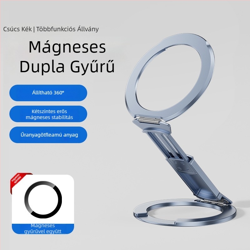 Mágneses telefon-tartó összecsukható, nyújtható gyűrűvel, 2-in-1, alumíniumötvözet, MagSafe kompatibilis, rezgéscsillapító