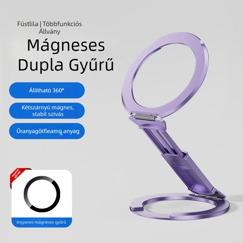 Mágneses telefon-tartó összecsukható, nyújtható gyűrűvel, 2-in-1, alumíniumötvözet, MagSafe kompatibilis, rezgéscsillapító