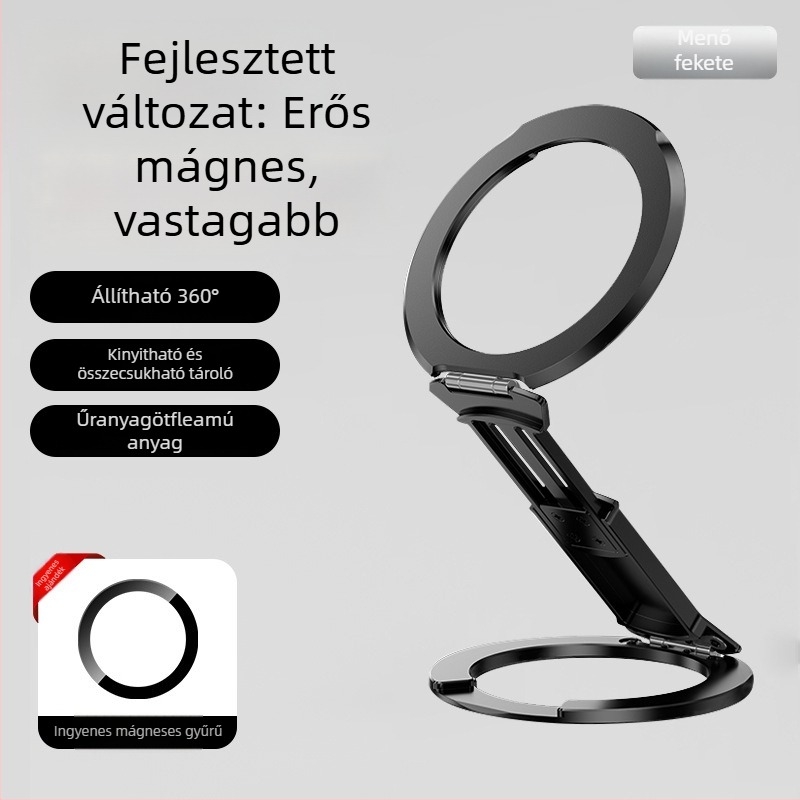 Mágneses telefon-tartó összecsukható, nyújtható gyűrűvel, 2-in-1, alumíniumötvözet, MagSafe kompatibilis, rezgéscsillapító