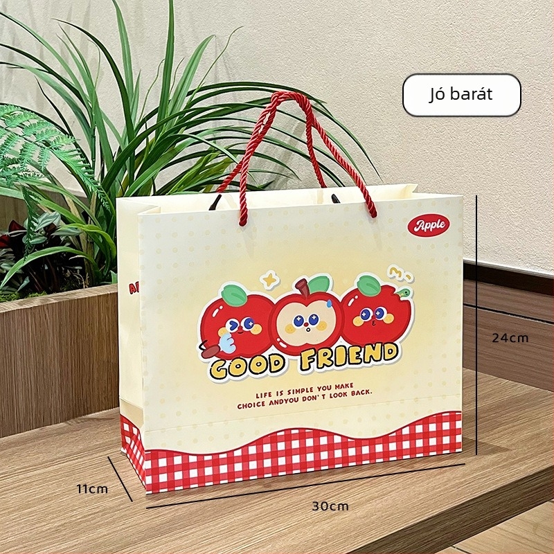 Karikatúra-stílusú papírtáska ajándékokhoz, karton anyag, nyomtatási lehetőség, készre gyártott és testreszabható, logó nyomtatására alkalmas, desszert és milk tea csomagolására ideális