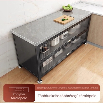 Padlóra álló konyhai tárolóállvány, több rétegű, többfunkciós, szénacélból