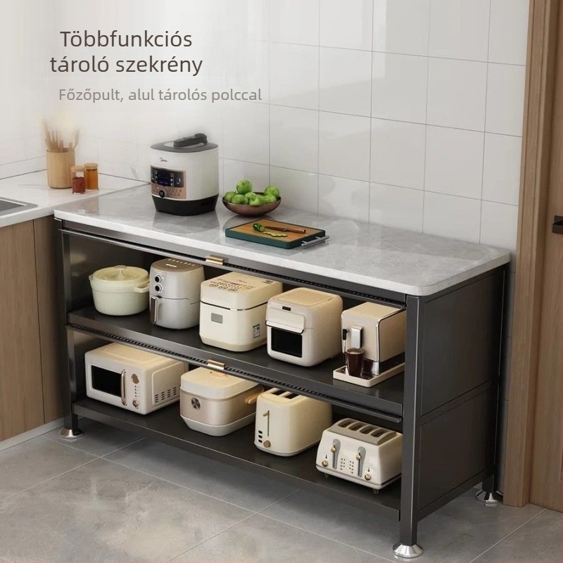 Padlóra álló konyhai tárolóállvány, több rétegű, többfunkciós, szénacélból