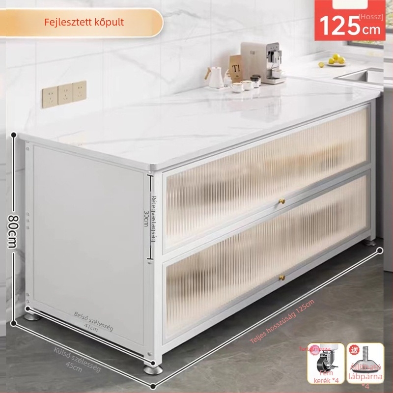 Padlóra álló konyhai tárolóállvány, több rétegű, többfunkciós, szénacélból