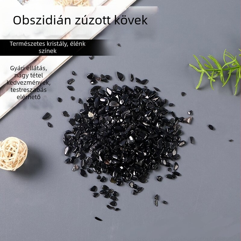 Obszidián kristályzúzalék – akvárium dekoráció és tájépítés; Anyag: obsidián; Termékkód: Obsidian gravel; Balenás: PP zacskó; Stílus: modern minimalista
