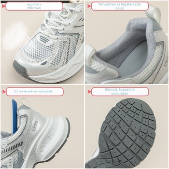Női Dad Shoes - Felső rész valódi bőrből, légáteresztő hálós belső, középmagas klín sarok, TPU talp, kerek orr