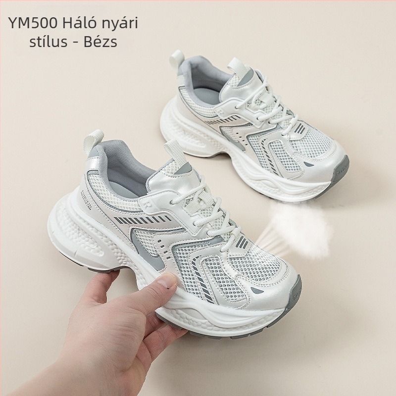 Női Dad Shoes - Felső rész valódi bőrből, légáteresztő hálós belső, középmagas klín sarok, TPU talp, kerek orr