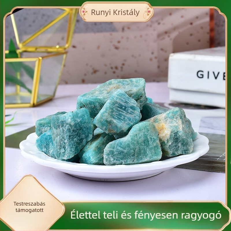 Amazonit nyers kő aromaterápiához — difúziós kő akváriumhoz és növényládák dekorációjához, modern minimalista kristály dekor, PP zacskóban