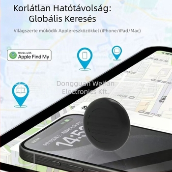 Globális elvesztés elleni helymeghatározó idős embereknek, háziállatoknak, kulcsoknak, pénztárcának és poggyásznak – 210 mAh akkumulátor, Find My felület, iOS-kompatibilis, ABS anyag, hordozható szilikon tok