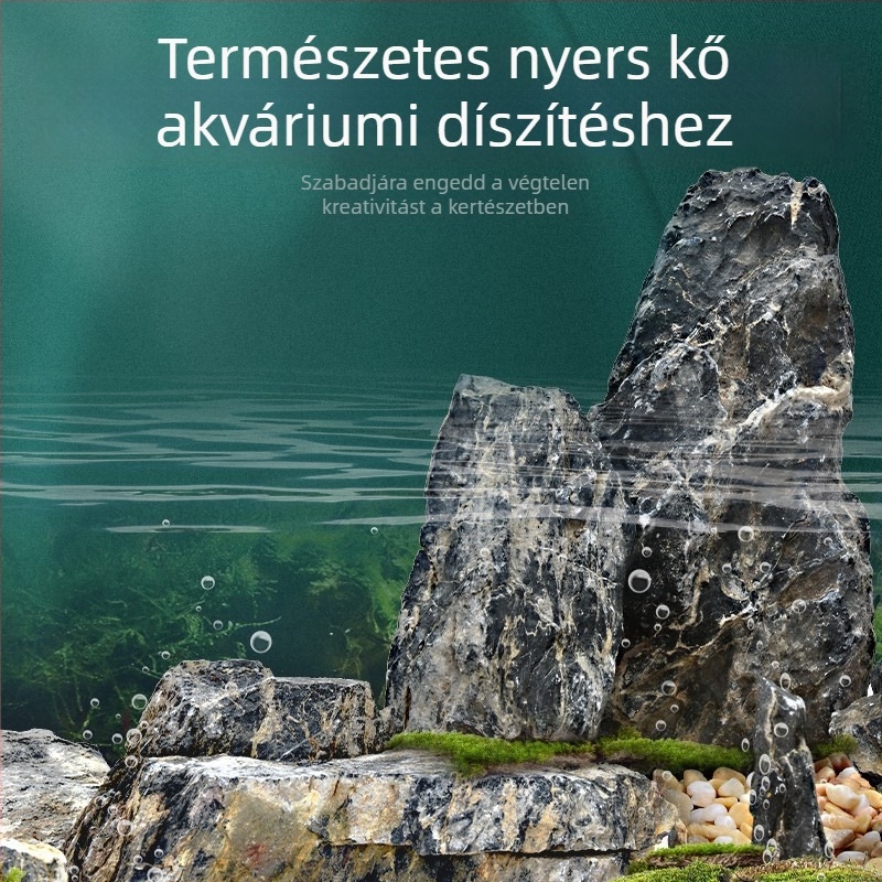 Savított savanyított Zöld Sárkány kő és fenyőkéreg kő akváriumi díszítéshez, készlet különböző méretű töredezett kövekkel, szikla-kertek és vízinövények