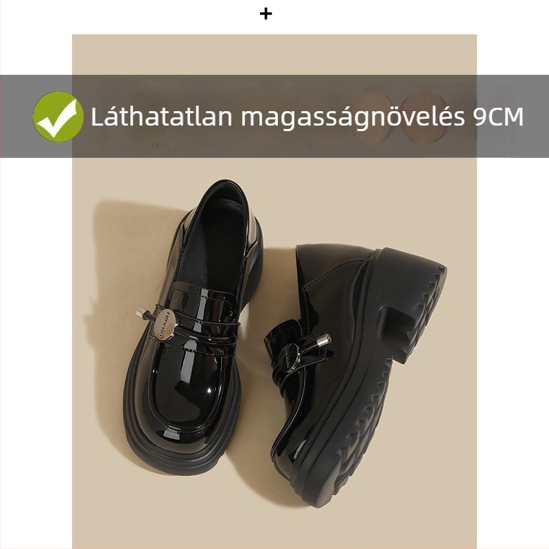 Női loaferek kerek orrú, felső mikroszálas bőrből, 6–8 cm vastag sarok, gumírozott talp