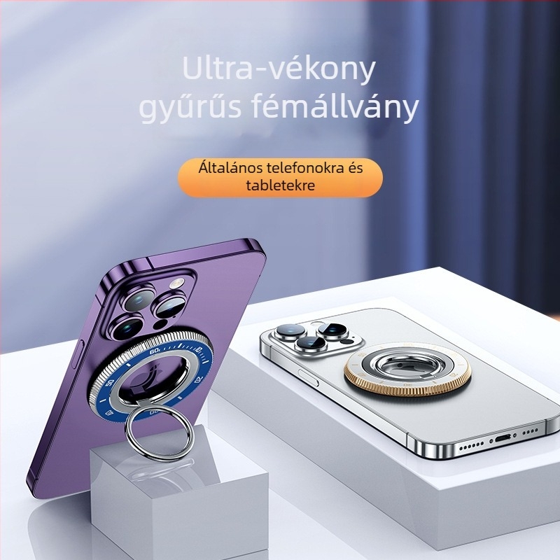 MagSafe mágneses gyűrűtartó, 360° forgás, ötvözetből készült, asztali/telefonhoz használható tartó, testreszabás elérhető