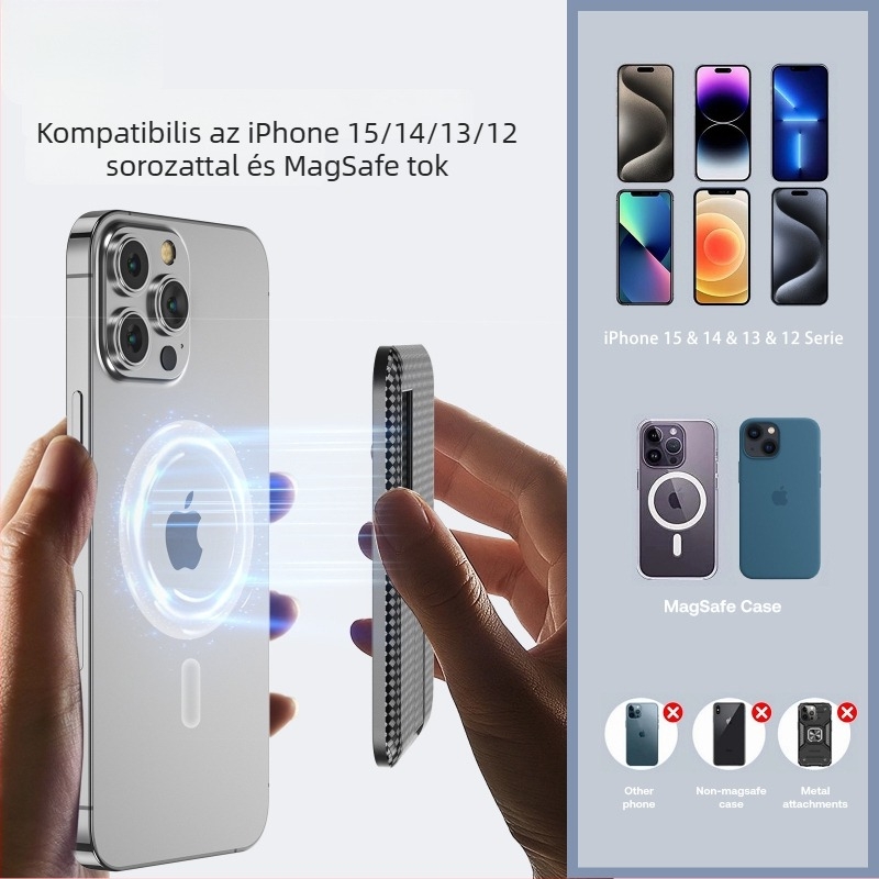 iPhone 15 Pro MagSafe gyűrűs asztali tartó – mágneses vízszintes és függőleges tartással; anyaga műanyag