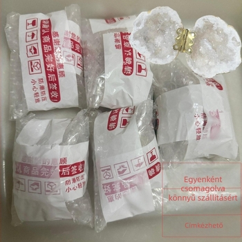 Természetes fehér kristály geóda gyűrűtartó doboz, készen áll az eljegyzéshez, egyedi csomagolásban