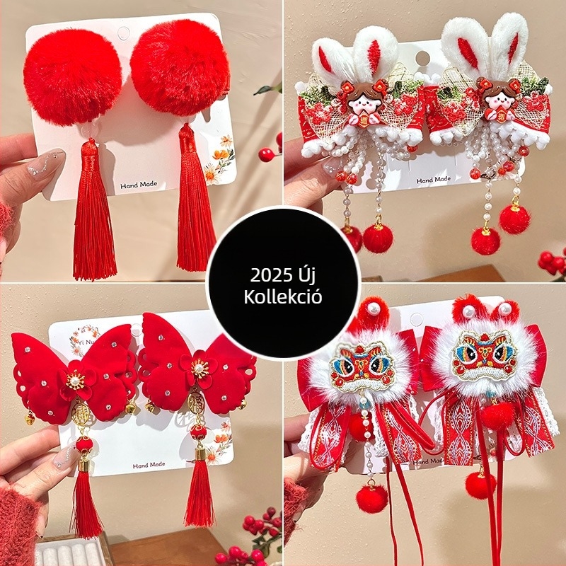 Hajcsat masnival formájú, textile alapú, kézzel készített, oldalsó csipesz, gyerekeknek, vintage stílus