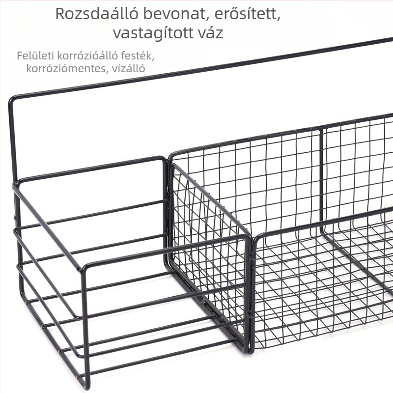 Vasból készült falra szerelhető tároló, fúrás nélkül; tusfürdő és fűszerek tárolója a fürdőszobában és a konyhában; helytakarékos szervező
