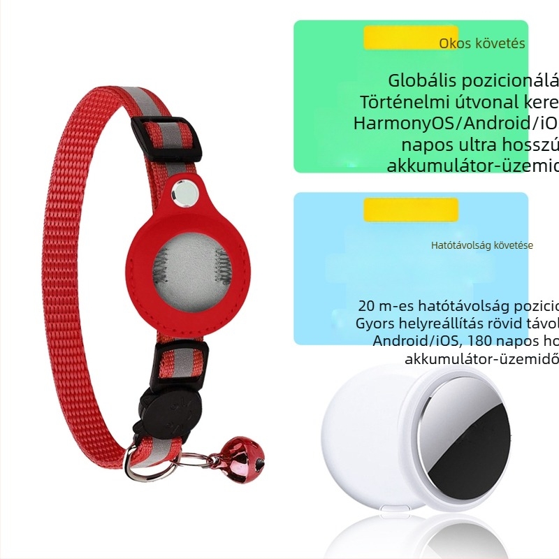 AirTag nyomkövető készlet háziállatok számára: macska nyakörv fényvisszaverő csengővel