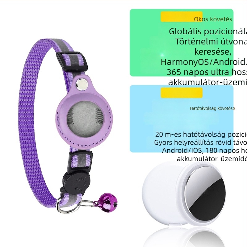 AirTag nyomkövető készlet háziállatok számára: macska nyakörv fényvisszaverő csengővel