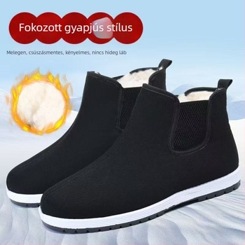 Férfi téli magas szárú csizma, vastag meleg pamut bélés, felső rész: szintetikus bőr, csúszásmentes gumírozott talp