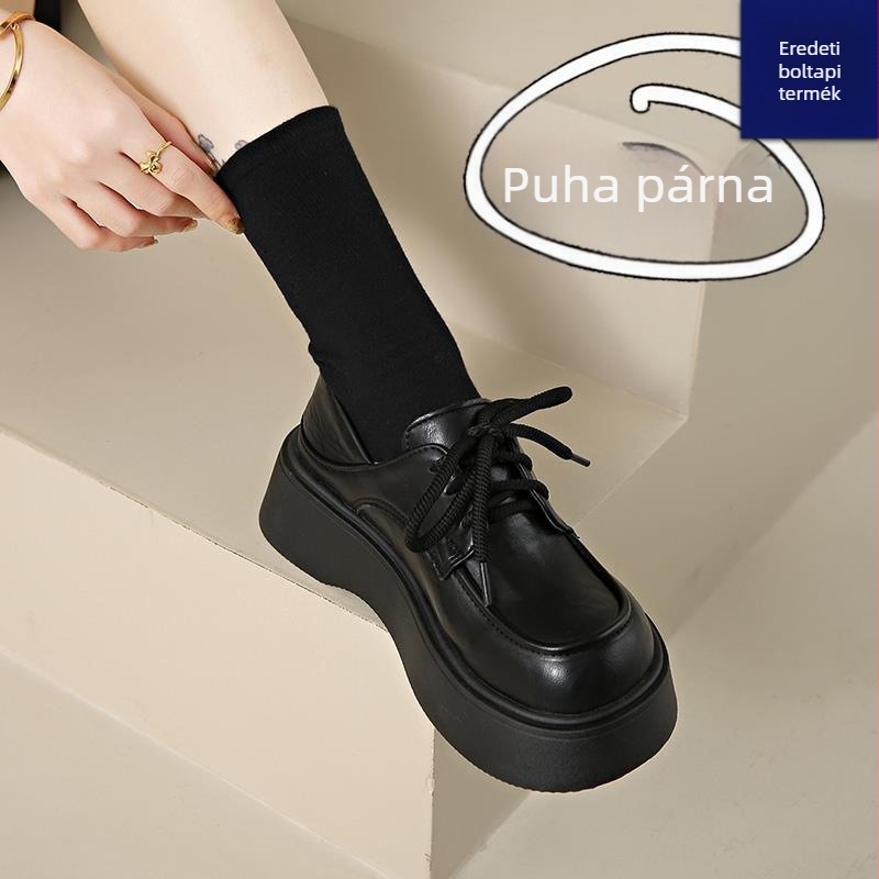 Női PU bőr loaferek kerek orrú, fűzős zárás, középmagas sarok 3–5 cm, EVA talp