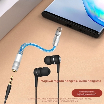 Type-C 3,5 mm audió kábel DAC digitális dekódolással, ezüstözött réz vezetővel, modell LC-0001