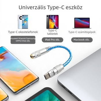 Type-C 3,5 mm audió kábel DAC digitális dekódolással, ezüstözött réz vezetővel, modell LC-0001