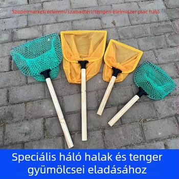 Fából készült merítőháló integrált finom hálóval halak és garnélák fogásához, kültéri akvakultúrához