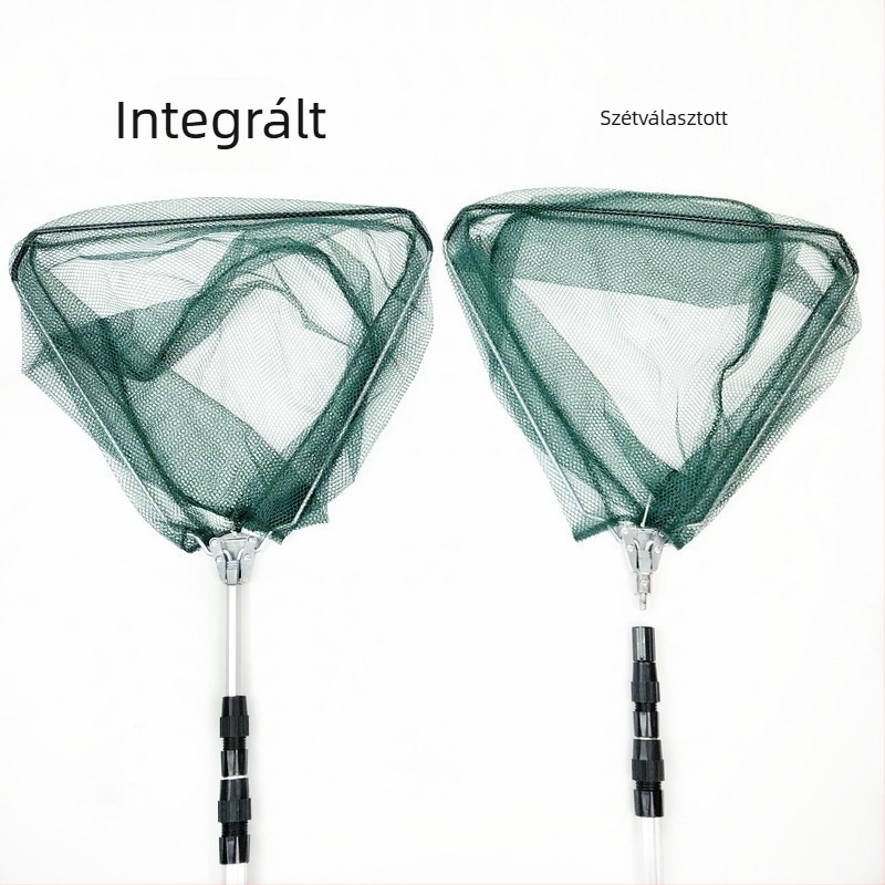 Horgász háló alumíniumötvözetből, összecsukható háromszög alakú háló, teleszkópos nyelet, levehető háló
