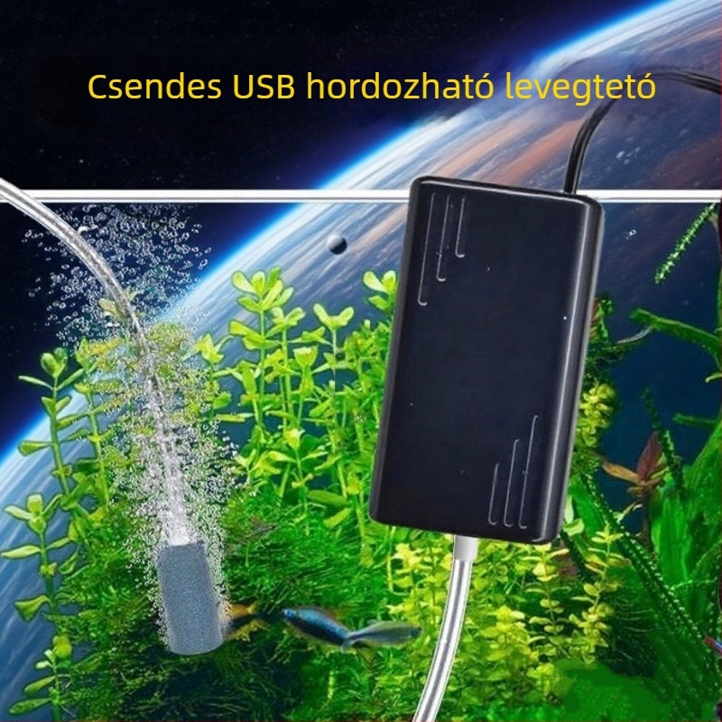 USB hordozható oxigénpumpa akváriumhoz — ultracsendes, kompakt oxigénszivattyú