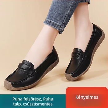 Női valódi bőr loaferek, kerek orrú, alacsony sarok 1–3 cm, slip-on, csúszásmentes TPR talp, felső két réteg tehénbőrből, belső sertésbőrből, tavasz 2026
