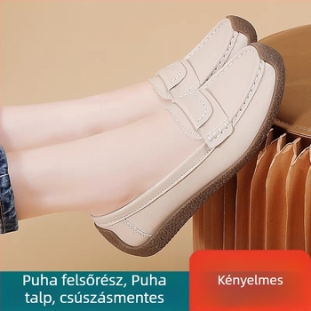 Női valódi bőr loaferek, kerek orrú, alacsony sarok 1–3 cm, slip-on, csúszásmentes TPR talp, felső két réteg tehénbőrből, belső sertésbőrből, tavasz 2026