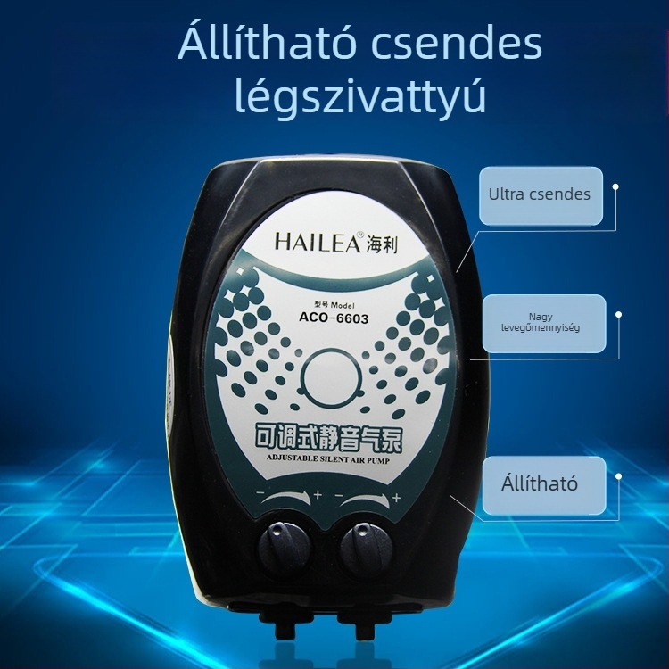 Haili ACO-6604 csendes, kétlyukas szabályozható oxigénszivattyú akváriumi aerátor