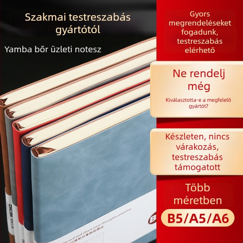 Juhbőr borítású notesz, spirálkötéses, 80 gsm papír, 50–100 oldal, üzleti irodai stílus