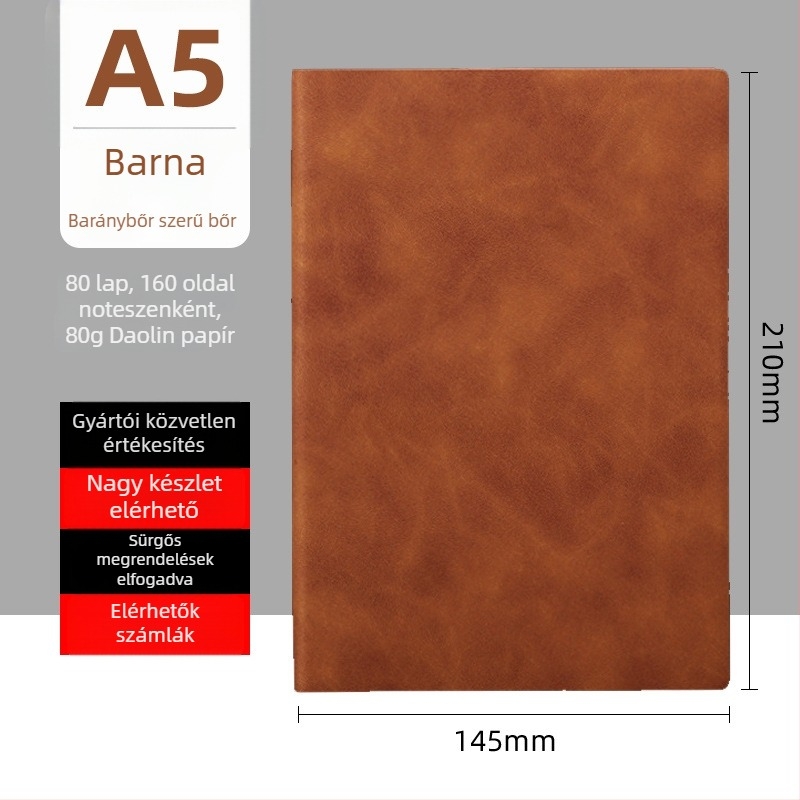 Juhbőr borítású notesz, spirálkötéses, 80 gsm papír, 50–100 oldal, üzleti irodai stílus