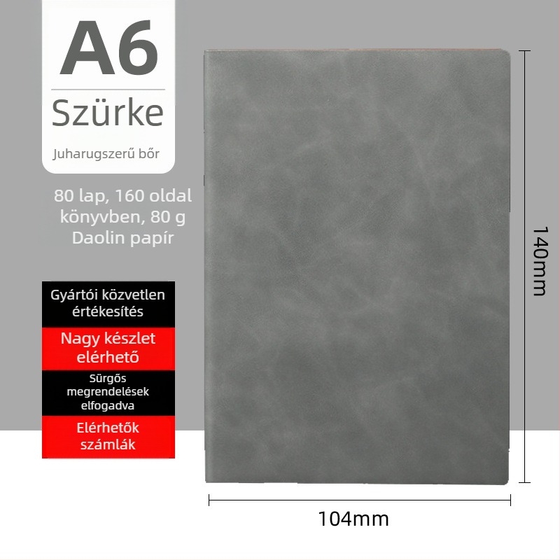 Juhbőr borítású notesz, spirálkötéses, 80 gsm papír, 50–100 oldal, üzleti irodai stílus