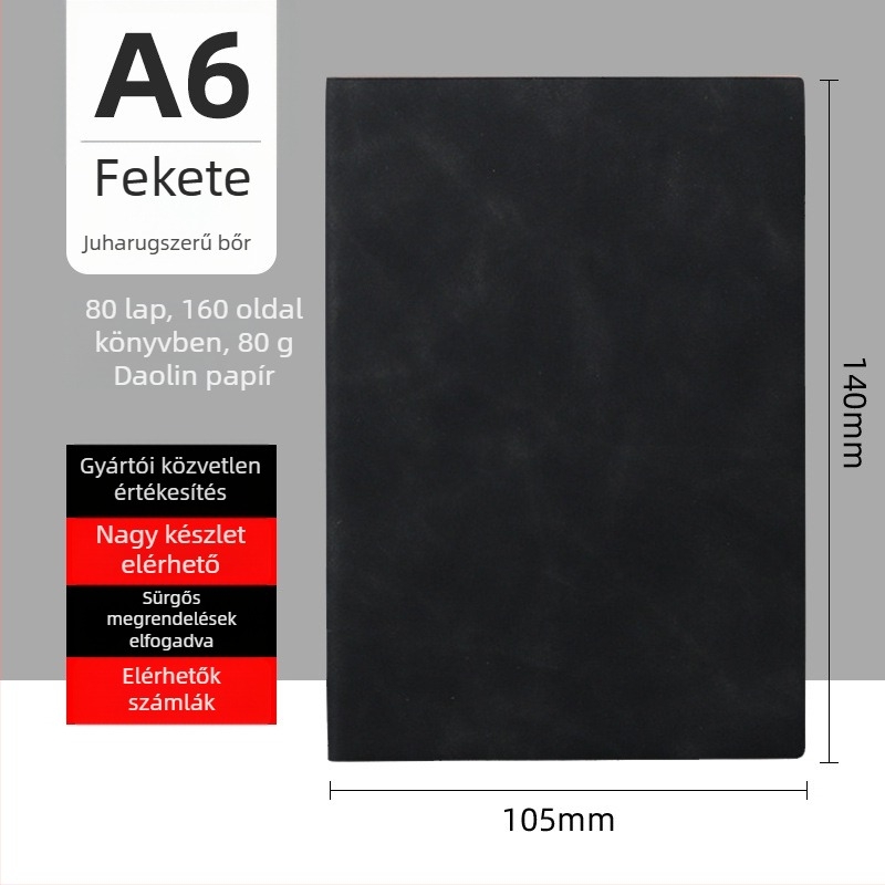 Juhbőr borítású notesz, spirálkötéses, 80 gsm papír, 50–100 oldal, üzleti irodai stílus