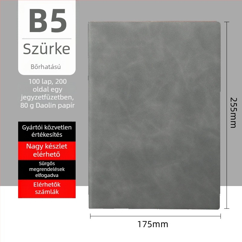 Juhbőr borítású notesz, spirálkötéses, 80 gsm papír, 50–100 oldal, üzleti irodai stílus