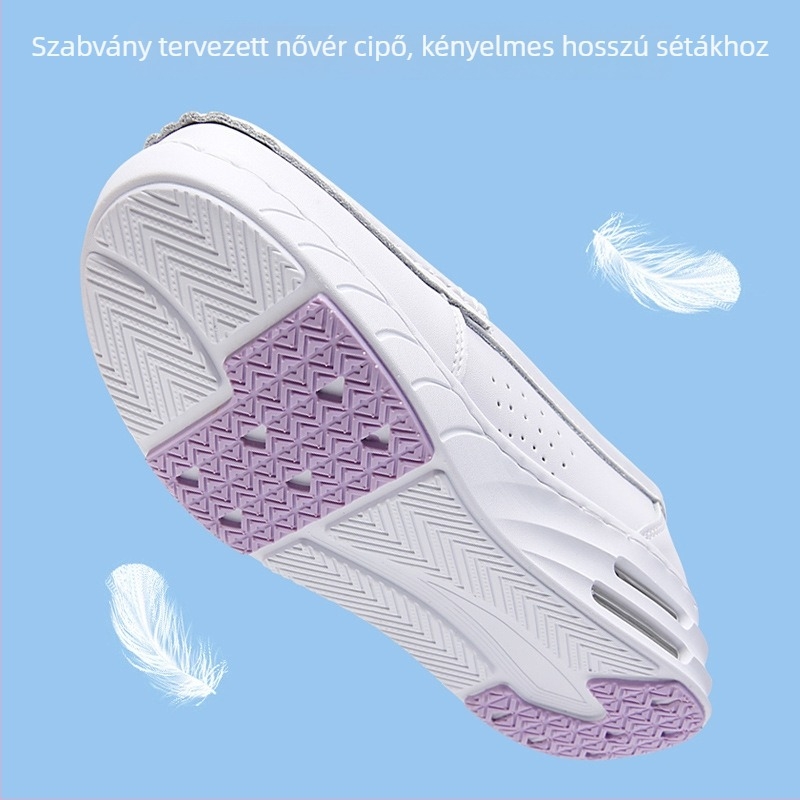 Női nővércipő valódi bőrből kórházi használatra — kerek orr, középmagas sarok 3-5 cm, könnyű, lélegző, csúszásmentes EVA talp