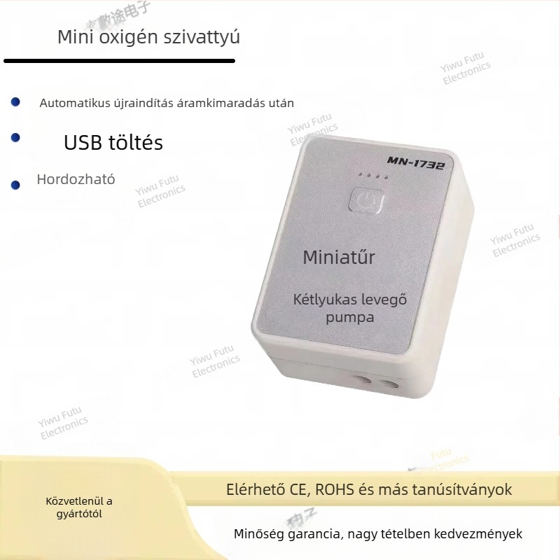 Kis méretű oxigénpumpa akvarizokhoz és otthoni haltenyésztéshez, kültéri horgászatot segítő oxigénpumpa, AC tápegység, tömeg 203 g, zaj 20 dB