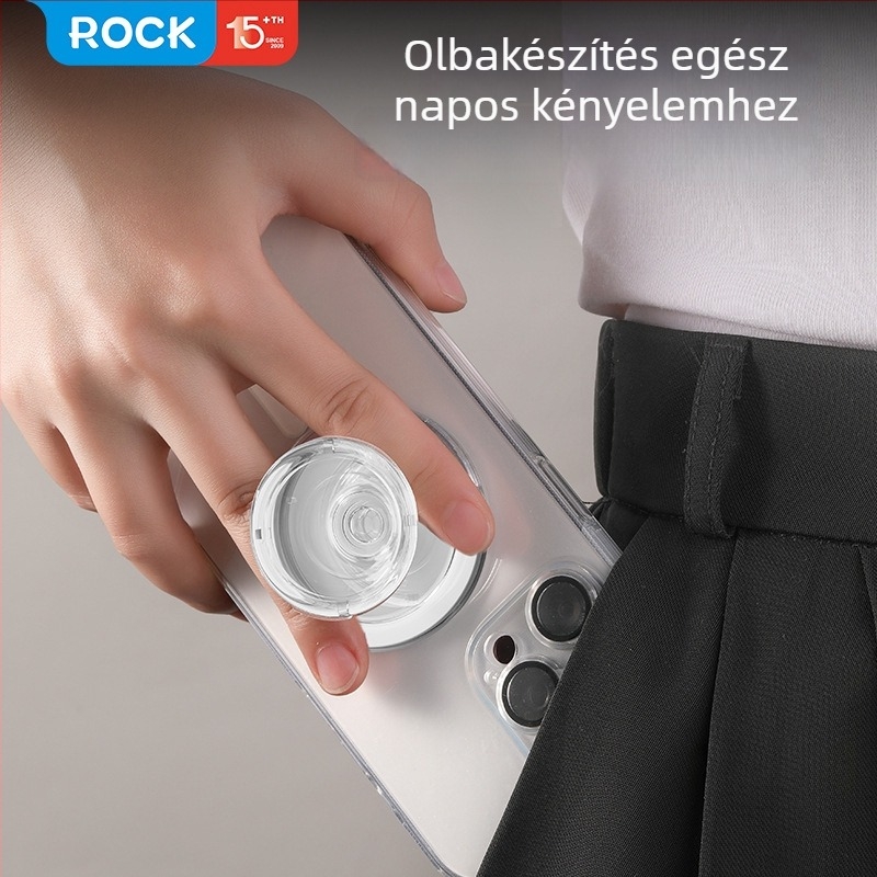 Tapadó rögzítésű gyűrűtartó telefonhoz — univerzális műanyag Rock/lock