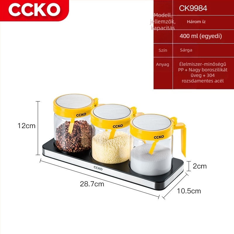 CCKO fűszerező üvegkészlet — üvegburkák szilárd fűszerekhez, tároló doboz, logó nyomtatva
