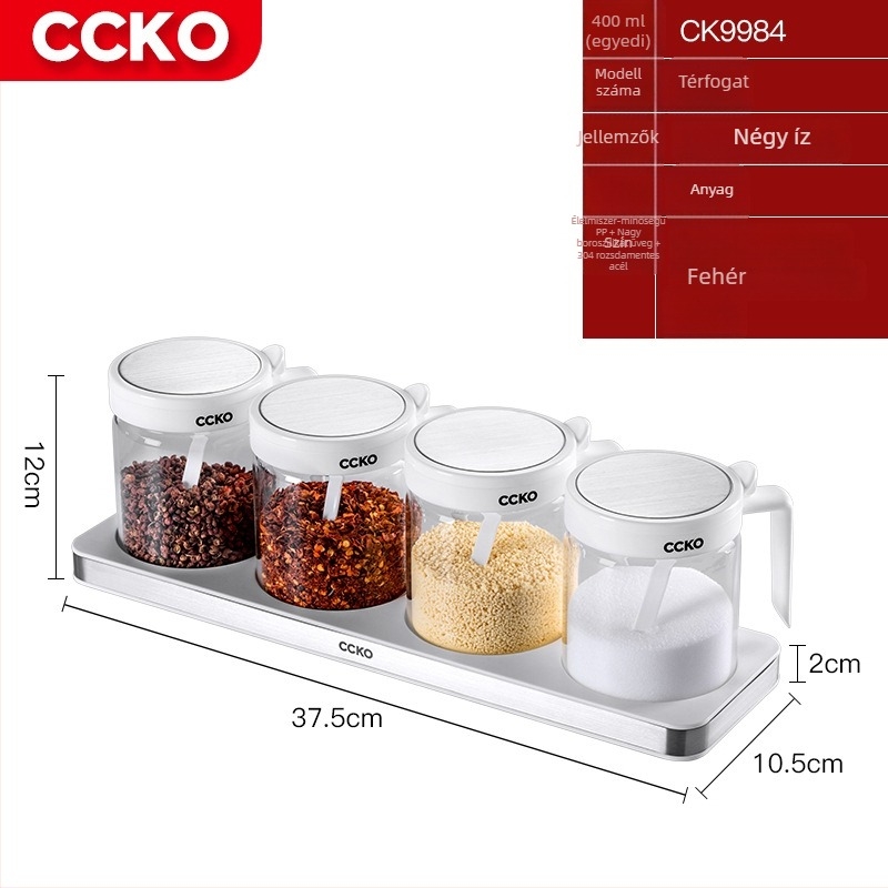 CCKO fűszerező üvegkészlet — üvegburkák szilárd fűszerekhez, tároló doboz, logó nyomtatva